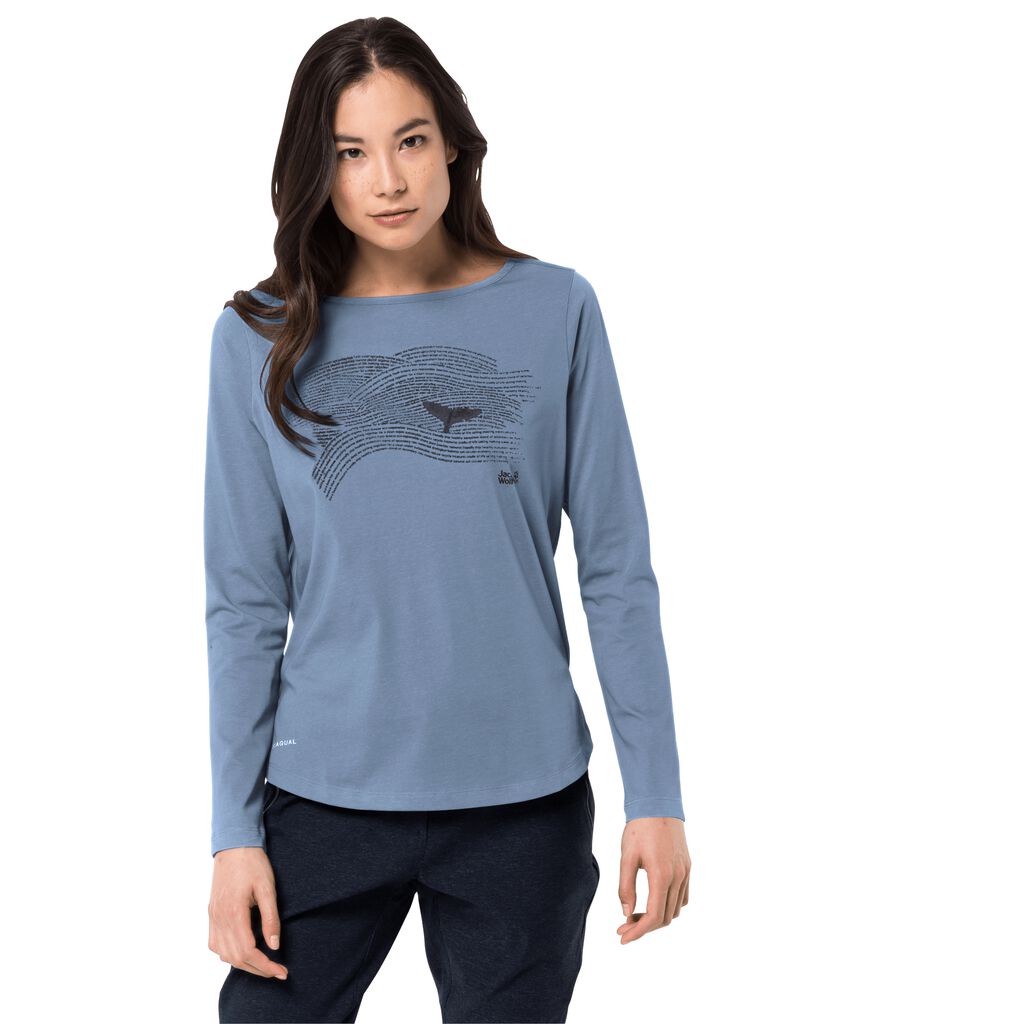 Jack Wolfskin OCEAN FIN LONGSLEEVE Női Pulóver Világoskék Kék - JWKUPE-973